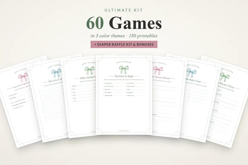 The Ultimate Kit, 60 unique games in 3 color themes plus the Diaper Raffle Kit