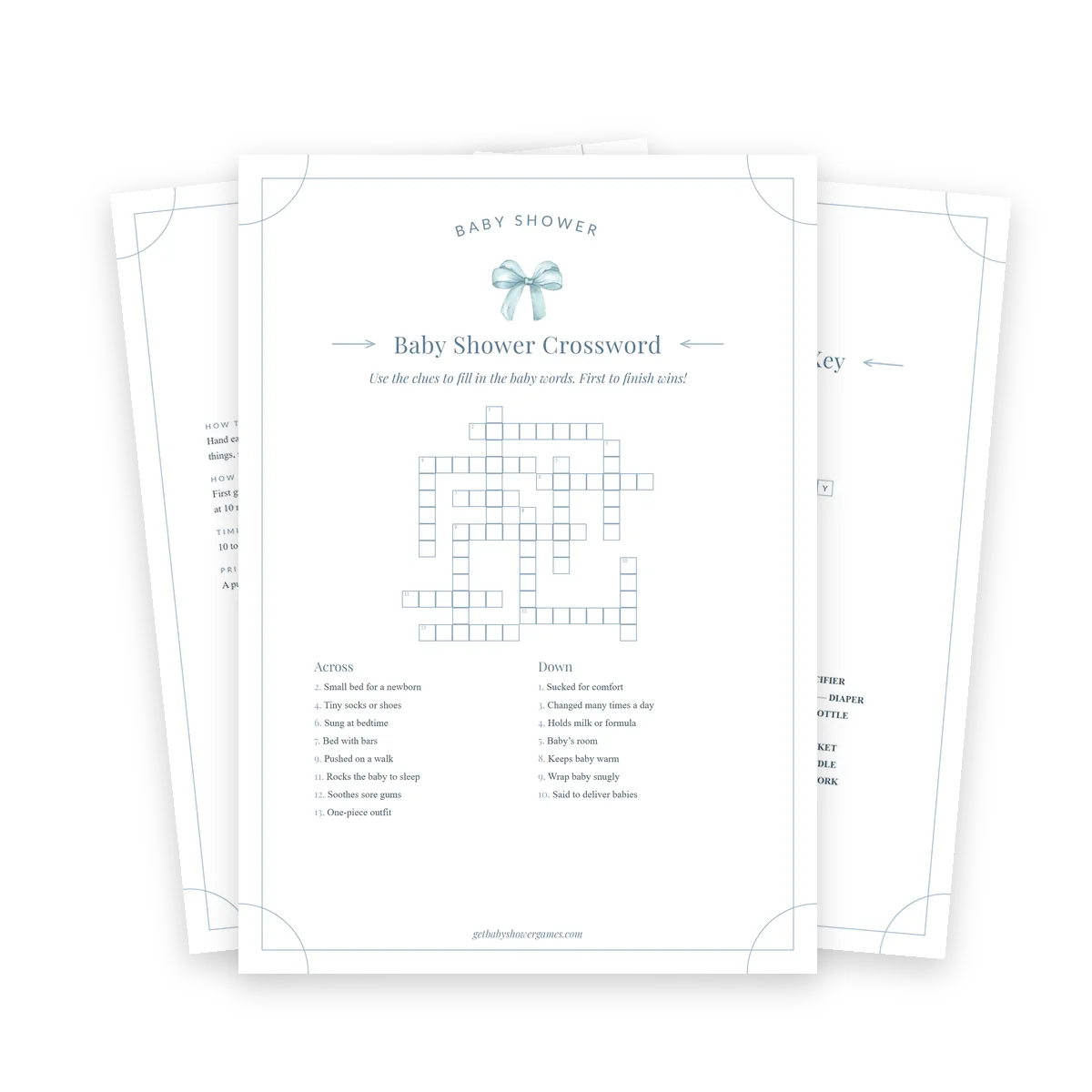 Baby Shower Crossword game in the blue theme