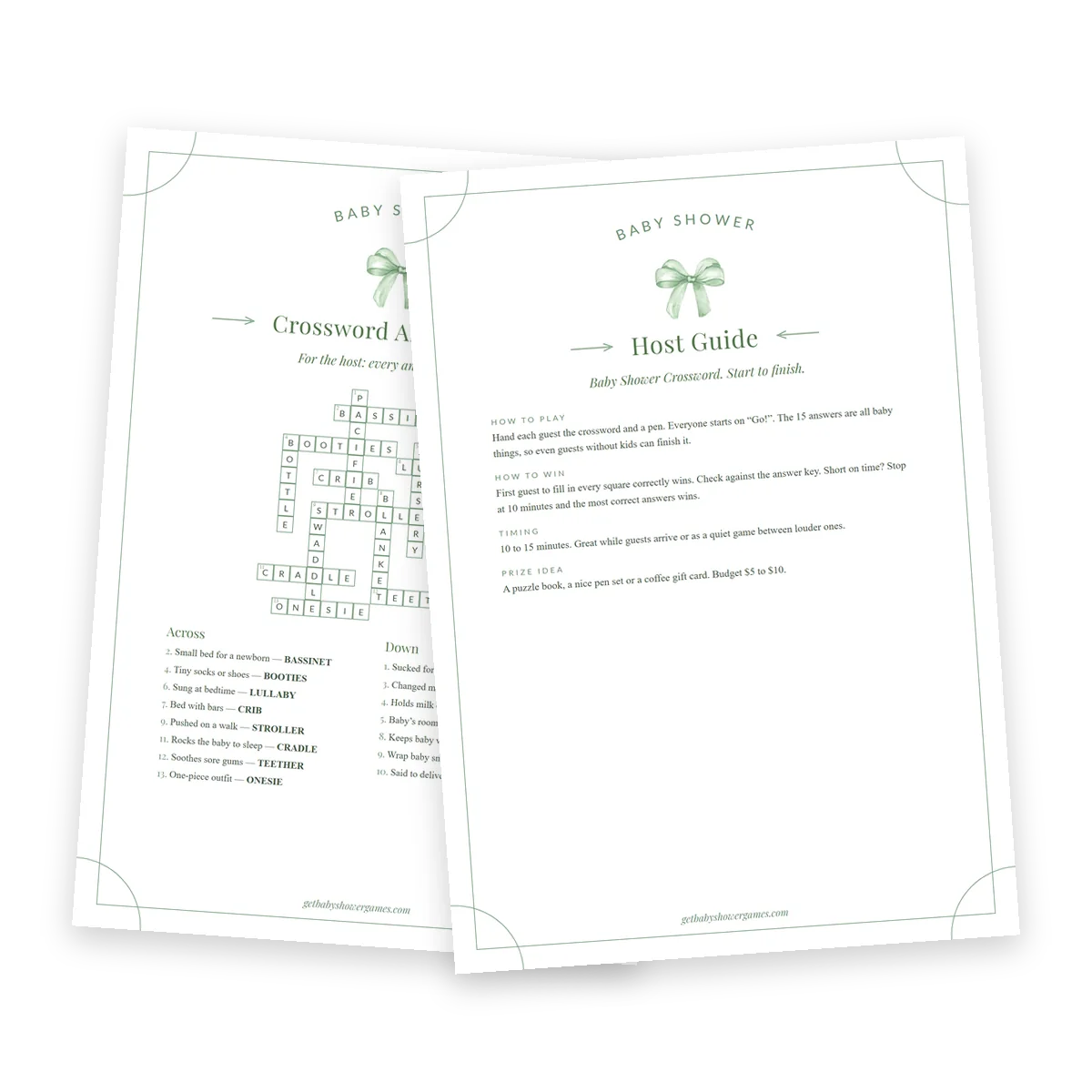 The crossword answer key and the Host Guide