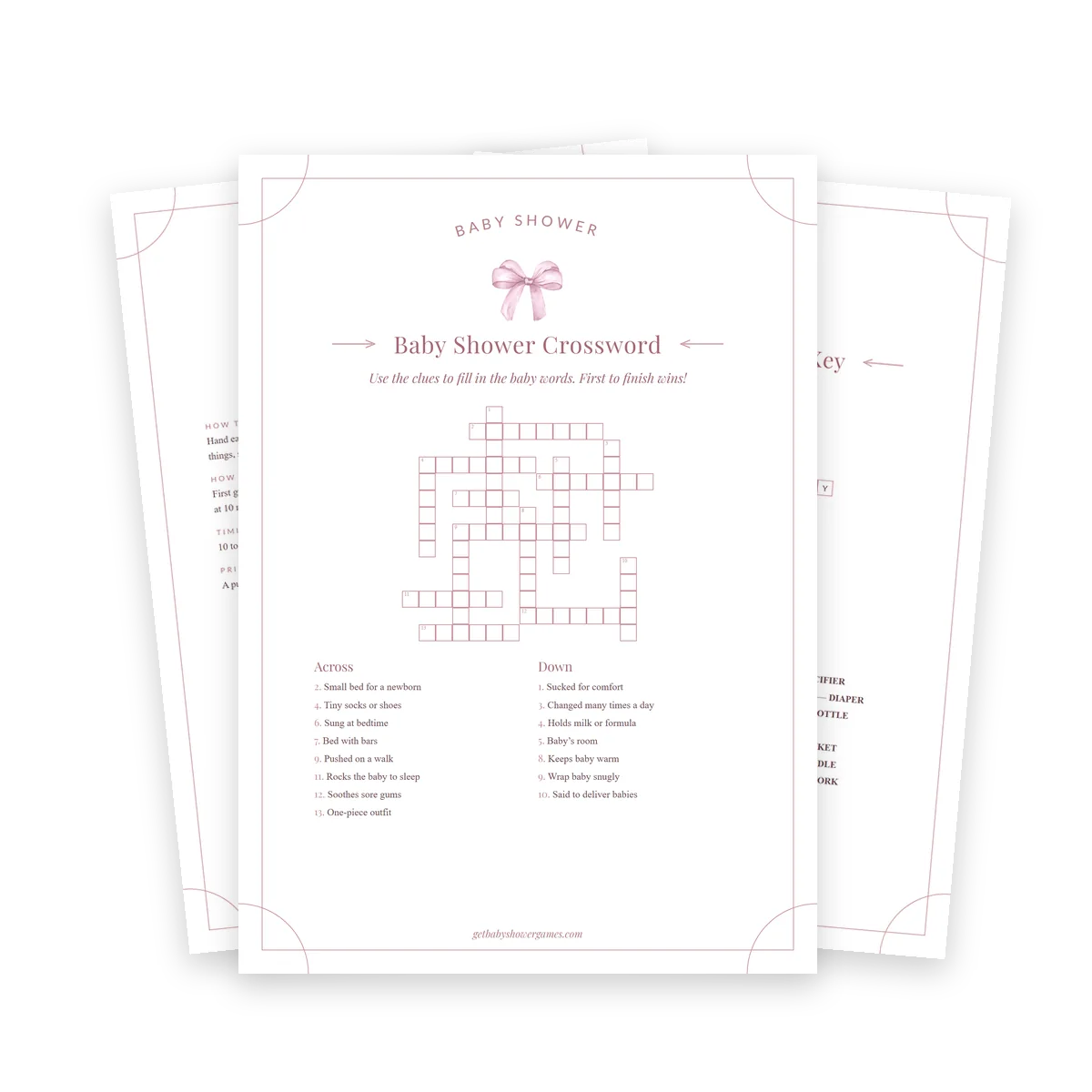 Baby Shower Crossword game in the pink theme