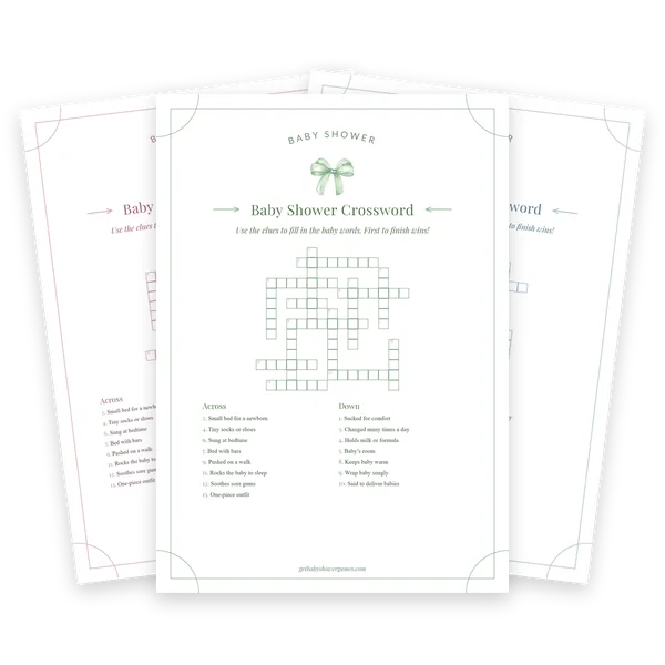 Baby Shower Crossword game in sage, pink and blue