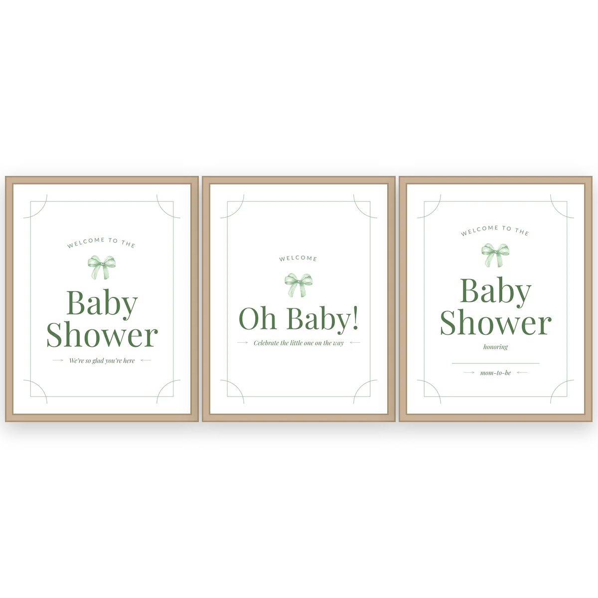 The 3 welcome sign designs: Welcome to the Baby Shower, Oh Baby! and Baby Shower honoring