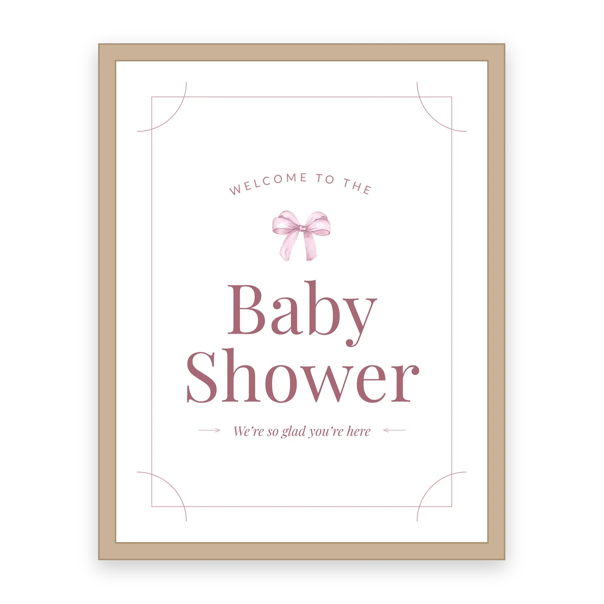 Pink Welcome to the Baby Shower sign in a frame