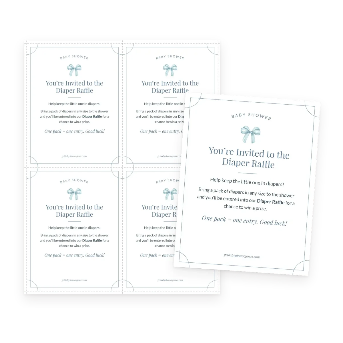 Diaper raffle cards, blue theme