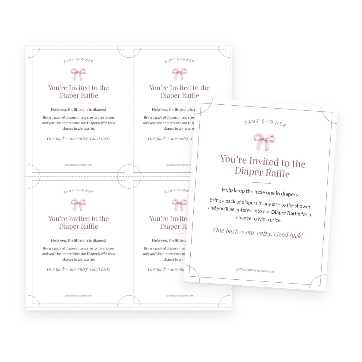 Diaper raffle cards, pink theme