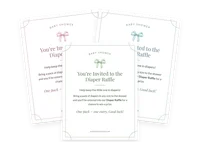 Printable diaper raffle invitation cards in sage, pink and blue
