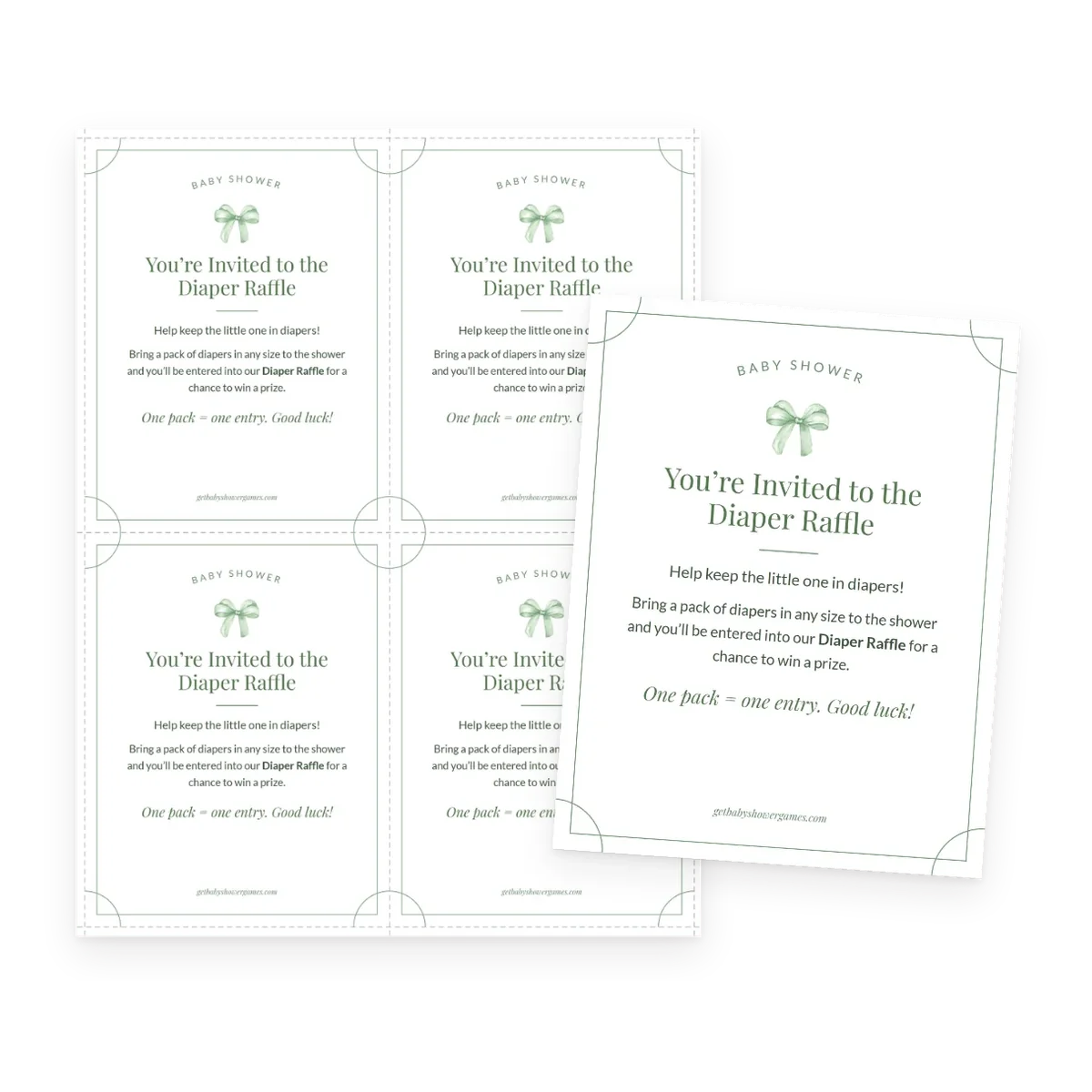 Diaper raffle cards, sage theme