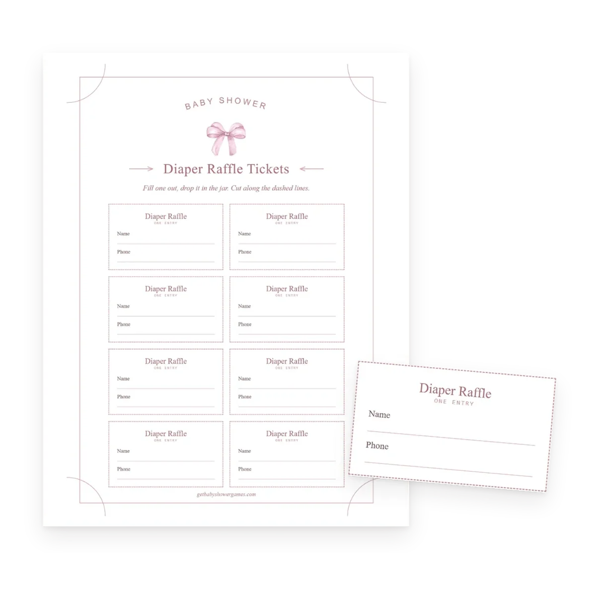 Diaper raffle tickets, pink theme