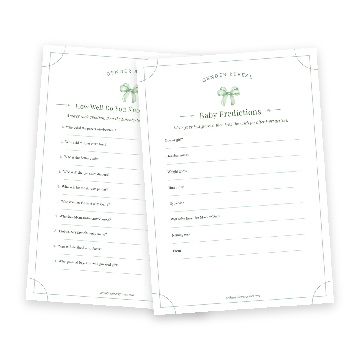 How Well Do You Know the Parents quiz and the Baby Predictions card