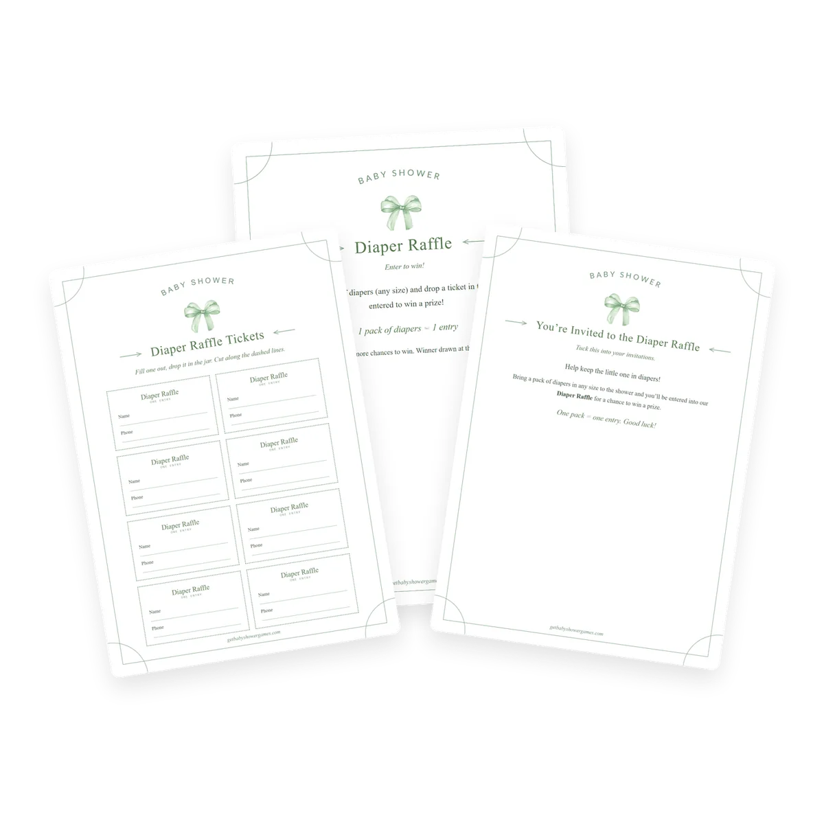 The Diaper Raffle Kit included in the Ultimate Kit: sign, tickets and invitation insert